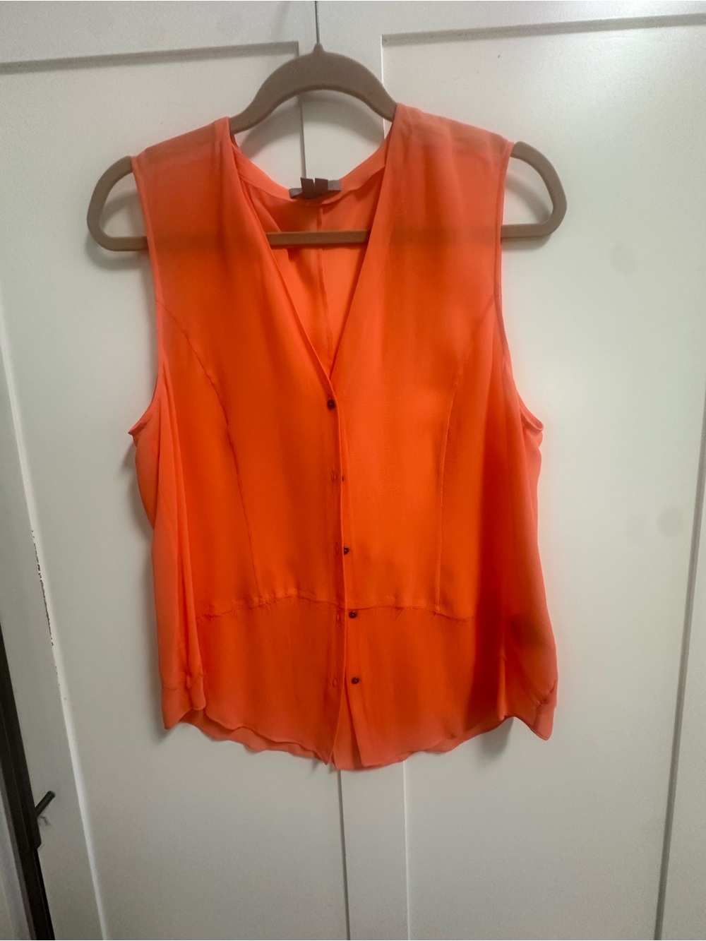 Helmut Lang Vibrant Orange Sleeveless Button-Front Blouse